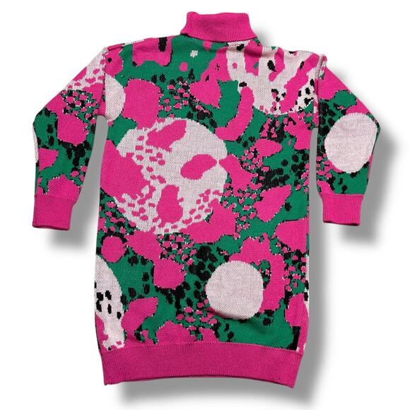 Vintage Art Knit Sweater Dress Memphis Milano Abstract Pink Green M - Picture 3 of 6